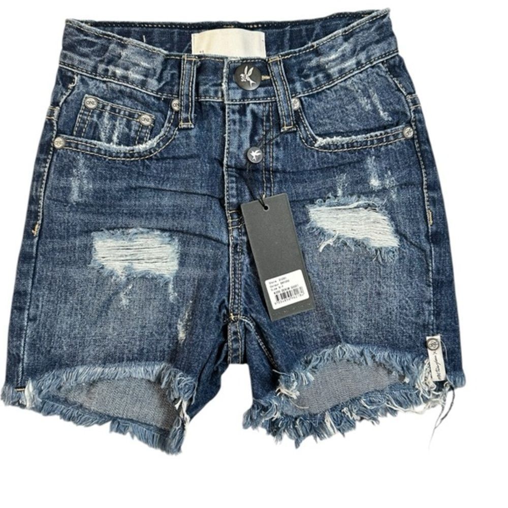 NWT One Teaspoon Kids Boys Denim Distressed Shorts Oxford Blue   - 6/7 - Picture 2 of 6